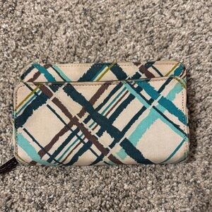 thirty-one Plaid Zip Wallet in Teal, Turquoise & Brown